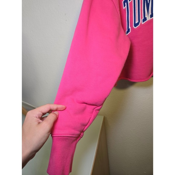 Tommy Jeans Cropped Sweatshirt Pink Blue College Logo Top - Picture 3 of 8